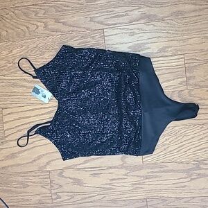 NWT Sincerely Jules sequin black womens bodysuit